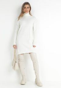 Born2be - Biała Sukienka Dzianinowa Classificator. Okazja: na co dzień. Typ kołnierza: golf. Kolor: biały. Materiał: dzianina. Długość rękawa: długi rękaw. Sezon: zima, jesień. Typ sukienki: proste. Styl: casual #4