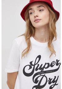 Superdry T-shirt bawełniany kolor biały. Okazja: na co dzień. Kolor: biały. Materiał: bawełna. Wzór: nadruk. Styl: casual #3