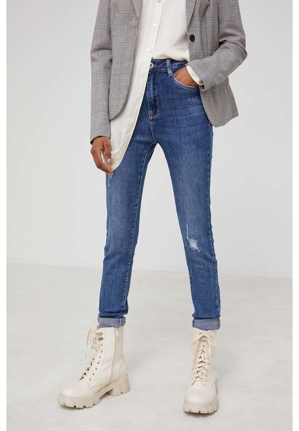 Answear Lab jeansy Premium damskie high waist. Stan: podwyższony. Kolor: niebieski. Styl: wakacyjny