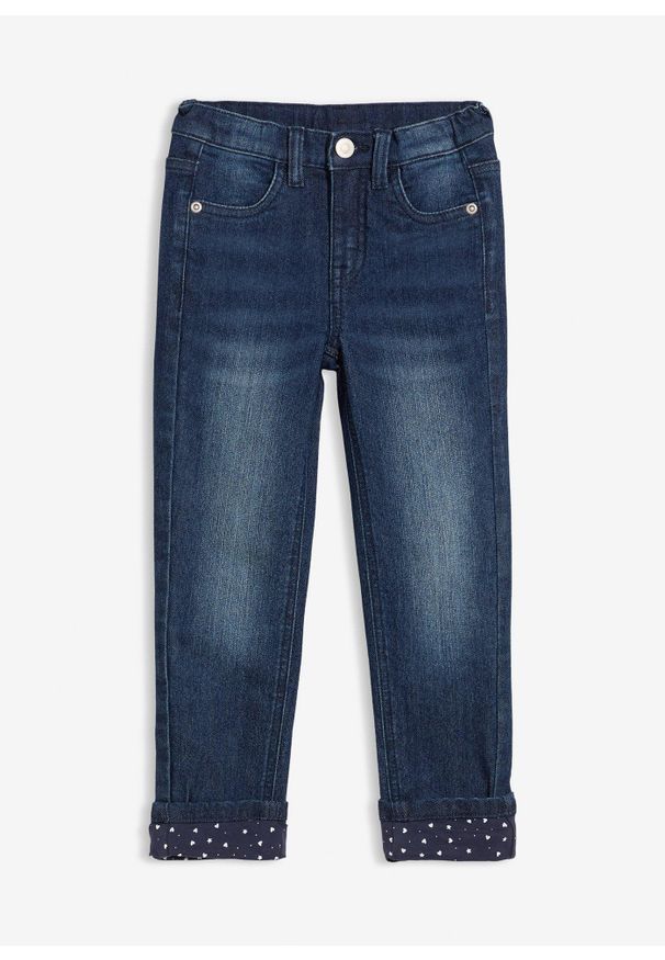 bonprix - Dżinsy ocieplane na podszewce z dżerseju, slim fit. Kolor: niebieski