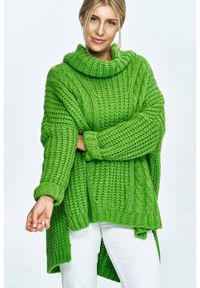 PeeKaBoo - Luźny sweter jak ponczo z golfem zielony z wełną. Typ kołnierza: golf. Kolor: zielony. Materiał: wełna. Styl: elegancki #1