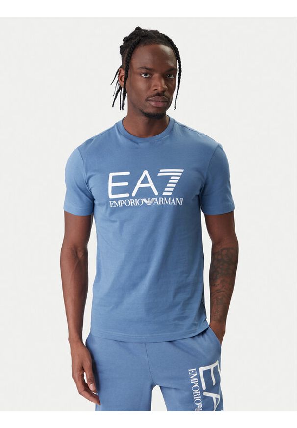 EA7 Emporio Armani T-Shirt 7M001412 AF22264 UB064 Niebieski Regular Fit. Kolor: niebieski. Materiał: bawełna