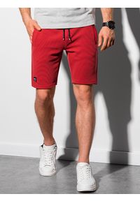 Ombre Clothing - Krótkie spodenki męskie dresowe W294 - czerwone - XXL. Kolor: czerwony. Materiał: dresówka. Długość: krótkie. Styl: klasyczny, sportowy