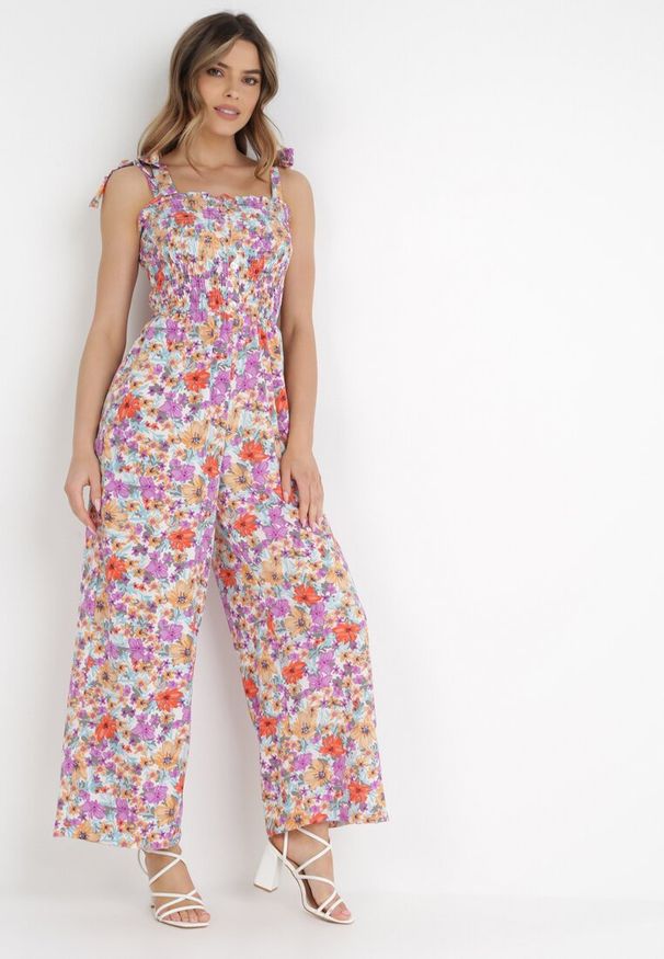 Born2be - Fioletowo-Biały Kombinezon Alemonice. Kolor: fioletowy. Długość rękawa: na ramiączkach. Długość: długie. Styl: klasyczny