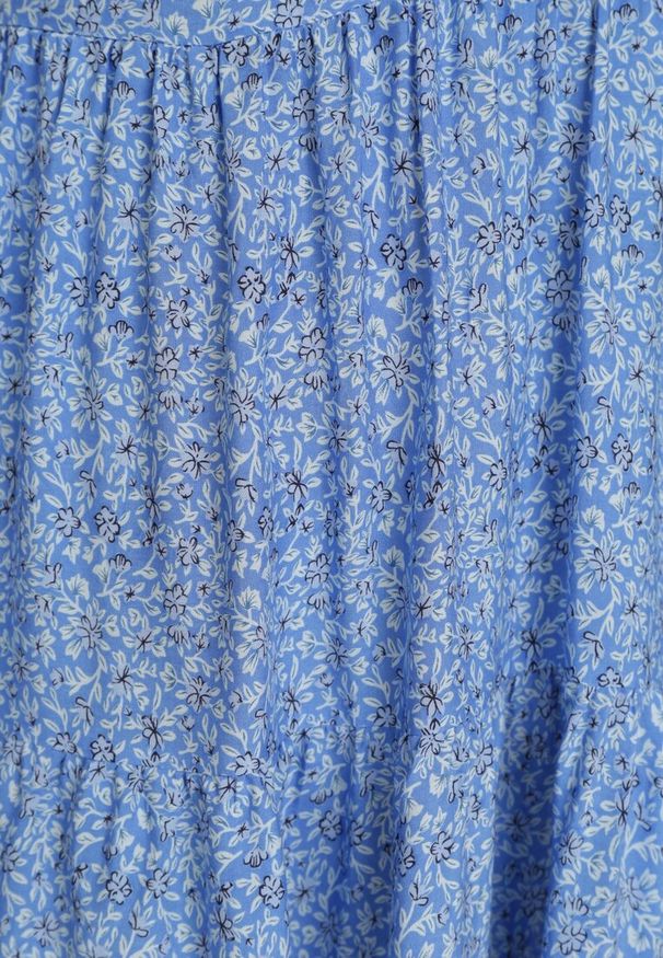 Renee - Niebieska Sukienka Phaerica. Typ kołnierza: kołnierz z falbankami. Kolor: niebieski. Wzór: kolorowy, kwiaty, nadruk. Styl: klasyczny. Długość: mini