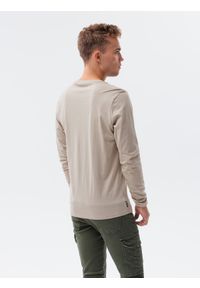 Ombre Clothing - Longsleeve męski bez nadruku L138 - beżowy - XXL. Kolor: beżowy. Materiał: bawełna. Długość rękawa: długi rękaw. Styl: klasyczny