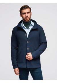 Ombre Clothing - Bluza męska zapinana na guziki ze stójką – granatowa V4 - Rozmiar: XL. Okazja: na co dzień. Typ kołnierza: kołnierzyk stójkowy. Kolor: niebieski. Materiał: bawełna, poliester. Styl: casual, elegancki