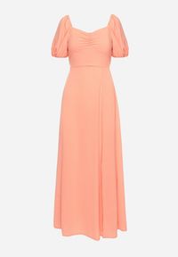 Born2be - Pomarańczowa Koktajlowa Sukienka Typu Hiszpanka z Rozcięciem Vikita. Typ kołnierza: dekolt hiszpanka. Kolor: pomarańczowy. Długość rękawa: krótki rękaw. Styl: wizytowy #6