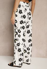 Renee - Białe Szerokie Spodnie High Waist w Kwiatowy Wzór Elsedia. Okazja: na co dzień. Stan: podwyższony. Kolor: biały. Wzór: kwiaty. Styl: casual, elegancki #3