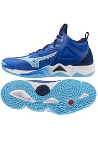 Buty do chodzenia męskie Mizuno Wave Momentum 3 Mid. Zapięcie: sznurówki. Kolor: niebieski, wielokolorowy, biały. Materiał: materiał. Szerokość cholewki: normalna. Model: Mizuno Wave. Sport: turystyka piesza #2