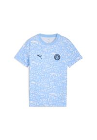 Puma - Młodzieżowa koszulka Manchester City FtblCulture z nadrukiem na całej. Kolor: biały, wielokolorowy, niebieski. Wzór: nadruk