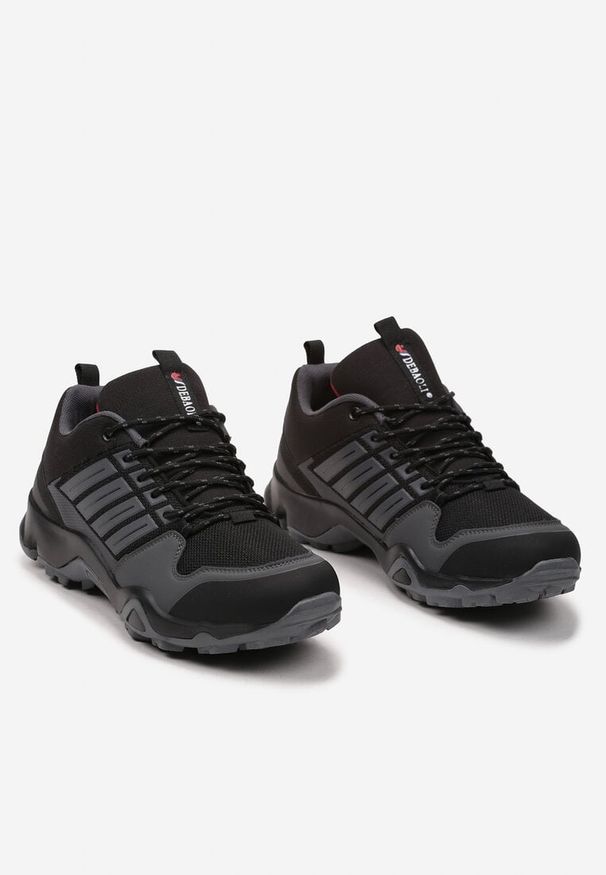 Born2be - Czarno-Szare Płaskie Sznurowane Buty Sportowe z Ozdobnymi Paskami i Podeszwą Ellita. Okazja: na co dzień. Zapięcie: pasek. Kolor: czarny. Materiał: jeans. Obcas: na płaskiej podeszwie