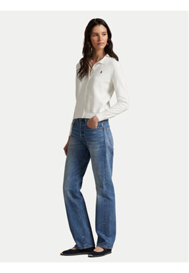 Polo Ralph Lauren Kardigan 211972110002 Biały Slim Fit. Typ kołnierza: polo. Kolor: biały. Materiał: bawełna