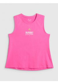 4f - 4F Top regular z nadrukiem damski - różowy XL. Kolor: różowy. Materiał: dzianina, bawełna, materiał. Wzór: nadruk #1