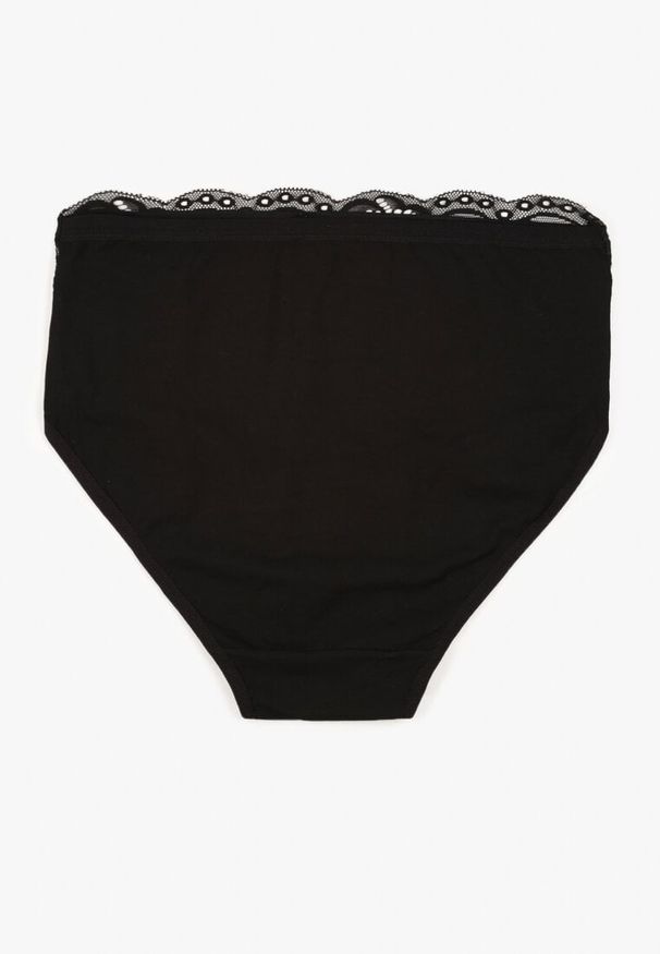 Born2be - Czarne Bawełniane Majtki Figi z Koronkowymi Zdobieniami Idissa. Kolekcja: plus size. Kolor: czarny. Materiał: koronka, bawełna. Wzór: aplikacja