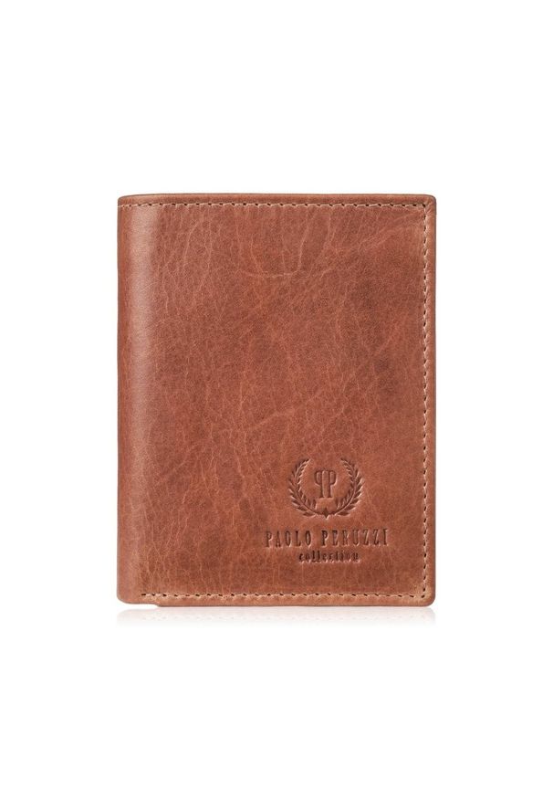 PAOLO PERUZZI - Portfel męski skórzany mały koniakowy klasyczny Paolo Peruzzi AY-09-CG. Materiał: skóra