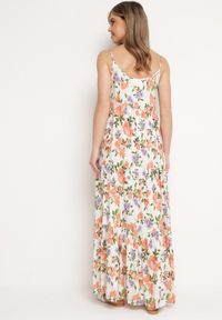 Born2be - Biało-Różowa Sukienka z Wiskozy na Cienkich Ramiączkach z Falbanką Jrinesa. Kolor: biały. Materiał: wiskoza. Długość rękawa: na ramiączkach. Sezon: lato #7