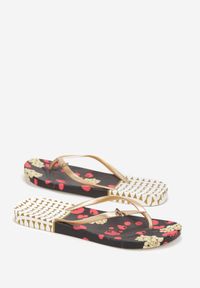 Born2be - Złote Japonki w Fantazyjny Print Janmi. Kolor: złoty. Wzór: nadruk #5