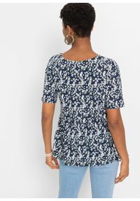 Shirt z falbaną TENCEL™ Lyocell bonprix ciemnoniebieski w kwiaty. Kolor: niebieski. Materiał: lyocell. Wzór: kwiaty #6