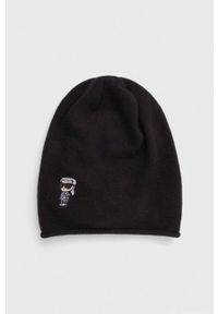 Karl Lagerfeld czapka wełniana kolor czarny z cienkiej dzianiny wełniana. Kolor: czarny. Materiał: wełna, dzianina #1
