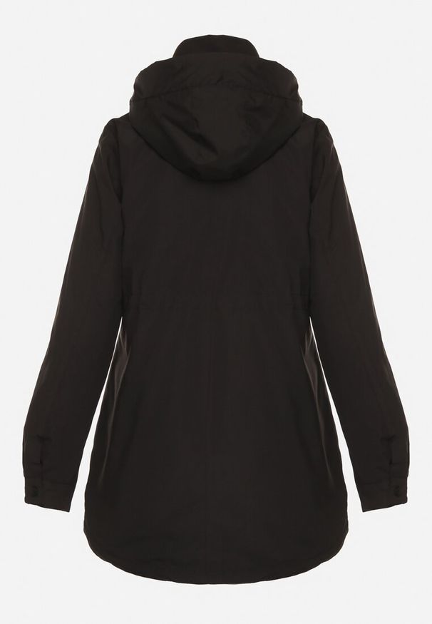 Born2be - Czarna Kurtka Parka z Kapturem z Ozdobną Wyściółką Tiolara. Okazja: na co dzień, na spacer. Typ kołnierza: kaptur. Kolor: czarny. Materiał: jeans. Styl: casual, sportowy