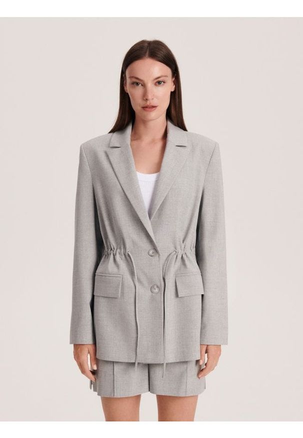 Reserved - Jednorzędowa marynarka - jasnoszary. Kolor: szary. Materiał: wiskoza, tkanina, poliester