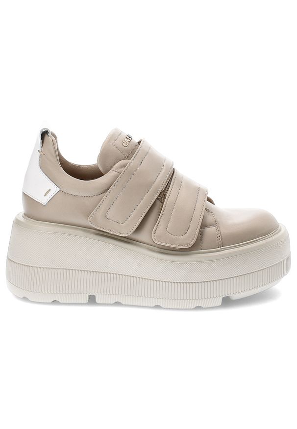 Beżowe Sneakersy Carinii Modne Obuwie Damskie. Okazja: na co dzień. Zapięcie: rzepy. Kolor: beżowy. Materiał: skóra. Szerokość cholewki: normalna. Styl: elegancki, casual