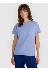 4f - 4F T-shirt regular gładki damski - granatowy XS. Okazja: na co dzień. Kolor: niebieski. Materiał: bawełna, jersey. Długość rękawa: krótki rękaw. Długość: krótkie. Wzór: gładki. Sezon: lato. Styl: klasyczny, casual, sportowy #1