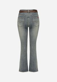 Born2be - Niebieskie Jeansy o Kroju Dzwonów z Dodatkowym Paskiem z Klamrą Senaliea. Okazja: na co dzień. Kolor: niebieski. Wzór: aplikacja. Styl: casual, retro, elegancki #3
