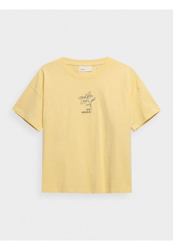 outhorn - T-shirt oversize z nadrukiem damski. Okazja: na co dzień. Materiał: jersey, bawełna. Wzór: nadruk. Styl: casual