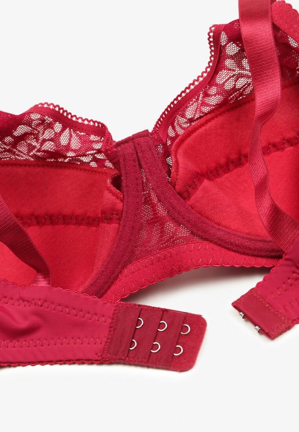Renee - Bordowy Koronkowy Biustonosz z Regulowanymi Ramiączkami i Usztywnionymi Miseczkami Vikiitole. Kolor: czerwony. Materiał: koronka
