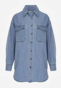 Born2be - Niebieska Jeansowa Koszula Oversize z Bawełną Dinilena. Okazja: na spacer, na co dzień, do pracy. Kolor: niebieski. Materiał: bawełna, jeans. Długość: długie. Styl: casual, elegancki #5