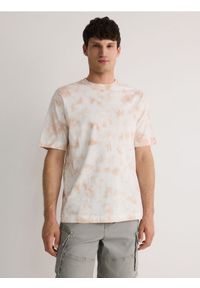 Reserved - T-shirt boxy tie dye - złamana biel. Materiał: bawełna, dzianina