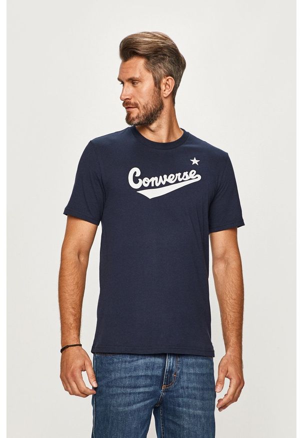 Converse - T-shirt. Okazja: na co dzień. Kolor: niebieski. Materiał: dzianina. Wzór: nadruk. Styl: casual
