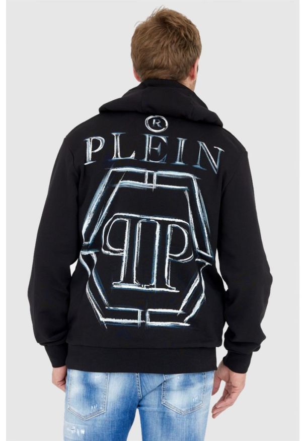Philipp Plein - PHILIPP PLEIN Czarna męska bluza hexagon z kapturem, Rozmiar XL. Typ kołnierza: kaptur. Kolor: czarny