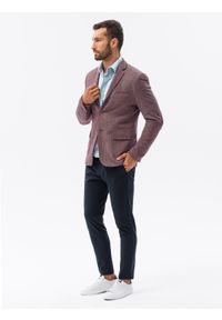 Ombre Clothing - Marynarka męska casual - bordowa V4 - Rozmiar: M. Okazja: na co dzień. Kolor: czerwony. Materiał: bawełna, poliester, dzianina. Wzór: kwiaty. Styl: casual #7