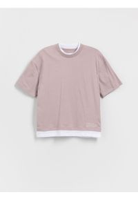Reserved - Bawełniany t-shirt z nadrukiem - lawendowy. Kolor: fioletowy. Materiał: bawełna. Wzór: nadruk