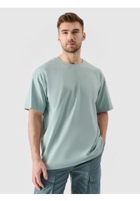 4f - 4F T-shirt oversize z nadrukiem męski - turkusowe S. Okazja: na co dzień. Kolor: turkusowy. Materiał: bawełna, dzianina, jersey. Długość rękawa: krótki rękaw. Długość: krótkie. Wzór: nadruk. Styl: klasyczny, casual, sportowy #1