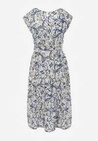 Born2be - Niebieska Wiskozowa Sukienka Pudełkowa z Paskiem i Geometrycznym Motywem Katanie. Kolor: niebieski. Materiał: wiskoza. Wzór: geometria. Styl: elegancki #2