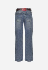 Born2be - Niebieskie Bawełniane Jeansy z Szerokimi Nogawkami i Dodatkowym Paskiem Attecia. Okazja: na co dzień. Stan: podwyższony. Kolor: niebieski. Styl: retro, elegancki, casual