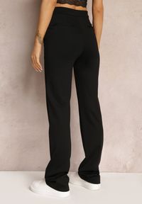 Renee - Czarne Spodnie Szerokie Tanora. Kolor: czarny. Materiał: tkanina. Długość: długie. Wzór: jednolity, aplikacja, gładki