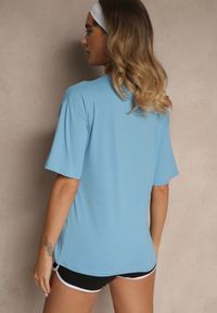 Renee - Niebiesko-Czarny Komplet T-shirt z Nadrukiem i Szorty w Sportowym Stylu Aravire. Kolor: niebieski. Materiał: jeans. Wzór: nadruk #3