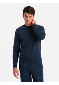 Ombre Clothing - Komplet dresowy bawełniany męski BASIC bluza nierozpinana + joggery – granatowy V1. Kolor: niebieski. Materiał: dresówka, bawełna. Wzór: jednolity #6