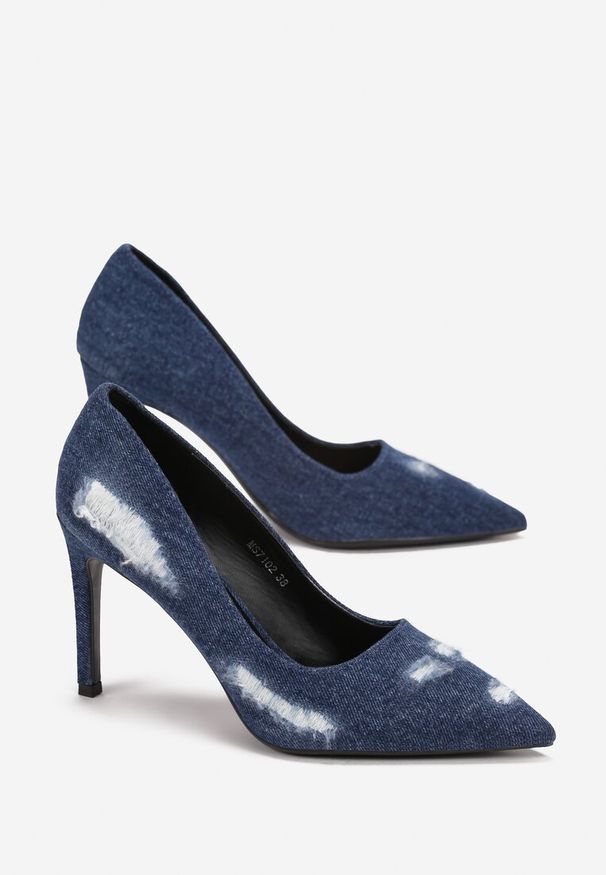 Born2be - Granatowe Szpilki z Przetarciami z Denimu Botrose. Nosek buta: otwarty. Kolor: niebieski. Materiał: denim. Obcas: na szpilce. Styl: klasyczny. Wysokość obcasa: średni