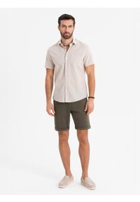 Ombre Clothing - Męskie dzianinowe szorty z podwiniętymi nogawkami – oliwkowe V5 OM-SRCS-0170 - XXL. Kolor: oliwkowy. Materiał: dzianina. Wzór: jednolity. Styl: klasyczny #5