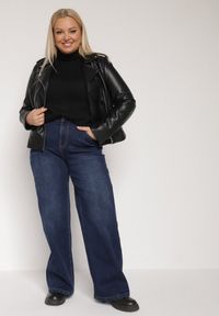 Born2be - Granatowe Ocieplane Jeansy o Szerokim Kroju z Bawełną i Wysokim Stanem Mevidia. Okazja: na co dzień. Stan: podwyższony. Kolor: niebieski. Styl: klasyczny, casual, elegancki #1