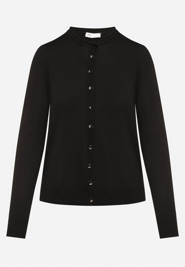 Born2be - Czarny Kardigan Zapinany na Guziki ze Ściągaczem Omeana. Okazja: na co dzień, do pracy. Kolor: czarny. Materiał: jeans. Styl: klasyczny, elegancki, casual