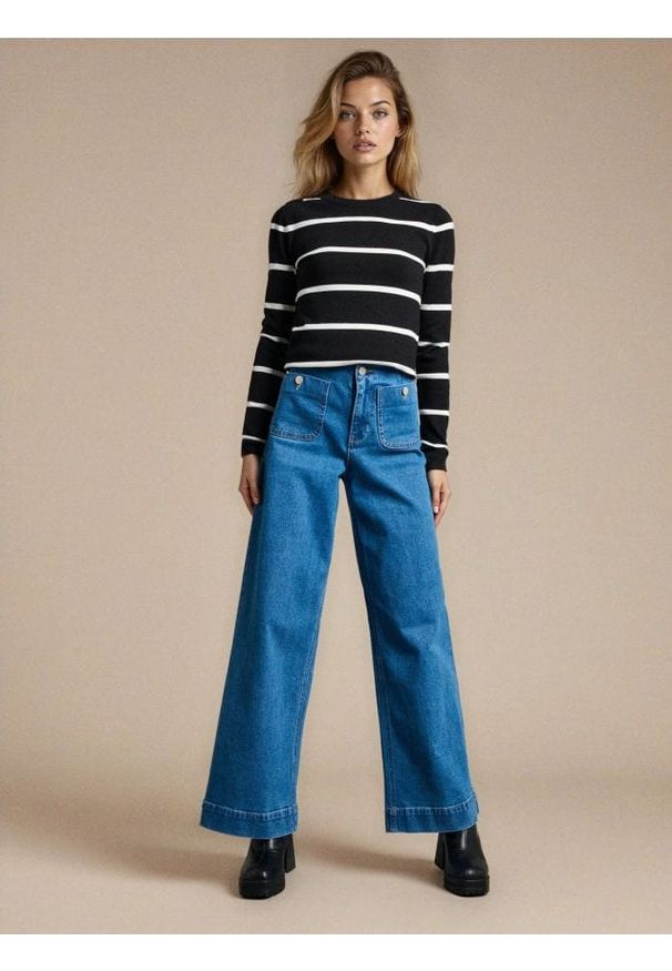 Sinsay - Jeansy wide leg - niebieski. Kolor: niebieski