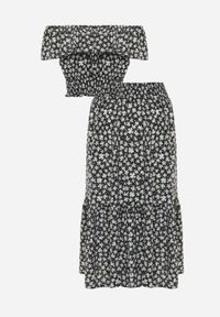 Renee - Czarny 2-częściowy Komplet Bawełniany z Topem i Długą Spódnicą w Kwiaty Agnda. Kolor: czarny. Materiał: bawełna. Wzór: kwiaty #7