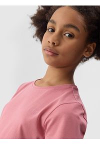 4f - 4F T-shirt gładki dziewczęcy - różowy 140 (9-10 lat). Okazja: na co dzień. Kolor: różowy. Materiał: dzianina, jersey, bawełna. Długość rękawa: krótki rękaw. Długość: krótkie. Wzór: gładki. Sezon: lato. Styl: casual, sportowy #2